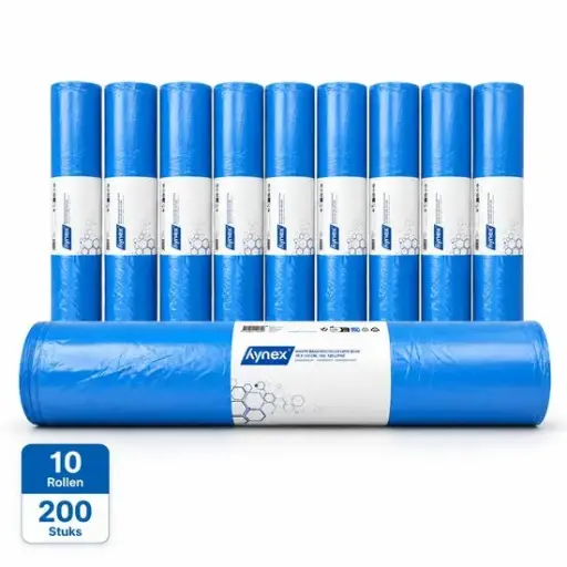 Afvalzak Gerecycled LDPE Blauw 70x110cm T60 120 Liter HY Per Doos 10 Rollen x 20 Stuks 