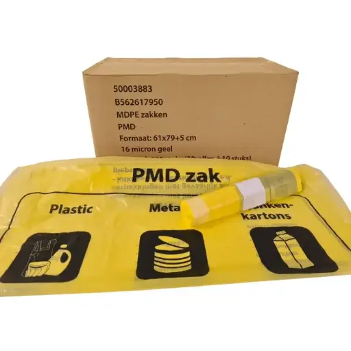Afvalzakken PMD Geel 60 liter 61x80+5cm MDPE  rol HP Per Doos 50 Rollen x 10 stuks